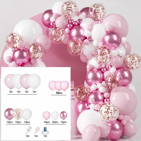 Kit d'Arche de Guirlande de Ballons en Latex Rose et Blanc avec Paillettes Confettis pour Mariage Anniversaire Fête