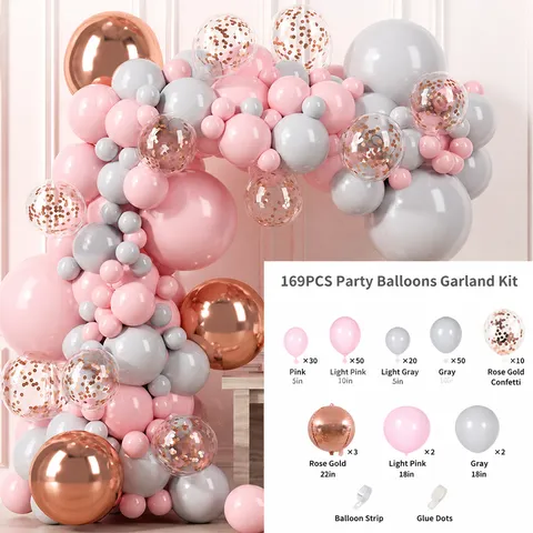 Kit d'Arche de Guirlande de Ballons en Latex Rose et Blanc avec Paillettes Confettis pour Mariage Anniversaire Fête