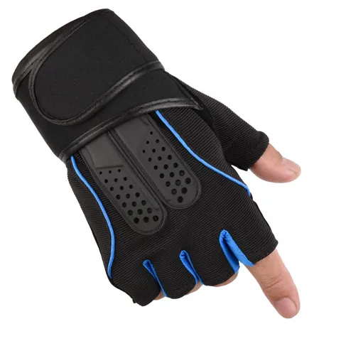 Heren Fitness Halve Vinger Handschoenen Polyester Antislip Sport Handschoenen Met Verlengde Polsband Ademend Gym
