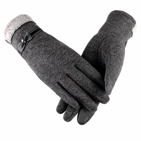 Women Winter Warm Touch Screen Gloves With Bowknot And Plush Cuff Knitted Thermal Mittens For Outdoor Cycling