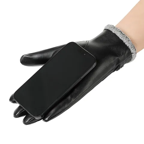 Men Winter Waterproof Thermal PU Leather Gloves Touch Screen Windproof Warm Fleece Lined Outdoor Riding Gloves
