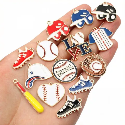 Alloy Drip Oil Baseball Series Charms DIY Jewelry Pendants Hat Shoes Glove Bat Sports Charms For Keychains And Bags