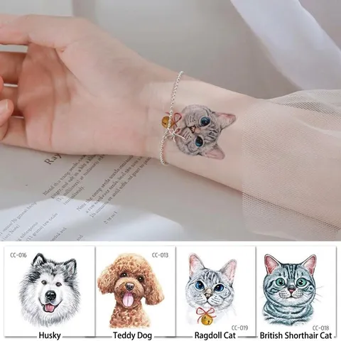 Pegatinas de Tatuaje Temporal de Animales de Mascotas Lindas de Dibujos Animados Diseño de Unicornio Perro Gato Acuarela Pegatina de Arte Corporal Impermeable