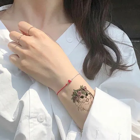 Pegatinas de Tatuaje Temporal de Animales de Mascotas Lindas de Dibujos Animados Diseño de Unicornio Perro Gato Acuarela Pegatina de Arte Corporal Impermeable
