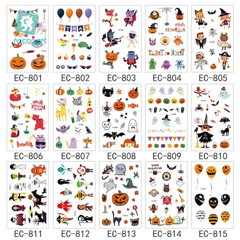 Pegatinas de Tatuaje Temporal de Halloween para Niños Impermeables Divertidas Cartoon Calabaza Fantasma Araña Fiesta Arte Corporal