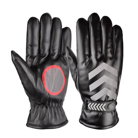 Men's Winter Cycling Gloves Windproof Thermal Thickened Fleece PU Leather Gloves Touch Screen Reflective Anti-Slip Sports Gloves