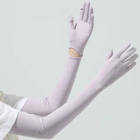 Manchettes de Protection Solaire Longues en Soie Glacée pour Femmes Protection UV Doigts Ouverts Refroidissement Conduite Plein Air