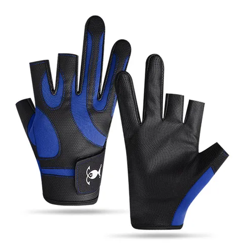 Outdoor Fishing Gloves Three Finger Cut Off Anti Slip Breathable PU Leather Wear Resistant Sports Gear