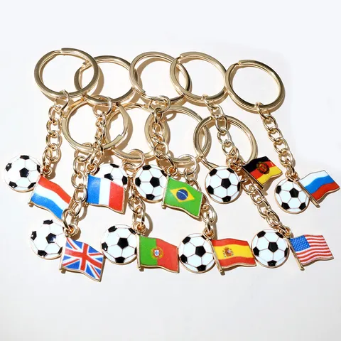 Zinc Alloy Drip Oil Football National Flag Keychain With Key Ring Metal Pendant Bag Charm For Sports Fans Unisex Accessories