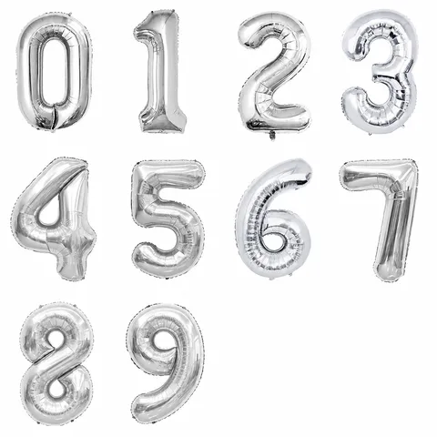 Ballon en Aluminium Chiffre Argent Métallique Fête d'Anniversaire Décoration
