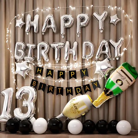Ensemble de Décoration de Ballon de Fête d'Anniversaire pour Filles Ballons en Latex Rose Gris Argent Or Bannière Fournitures de Fête