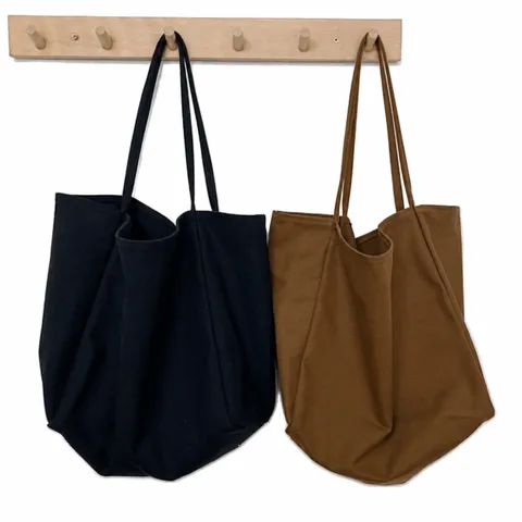 Women Canvas Shoulder Bag Large Capacity Tote Bag Casual Versatile Niche Design Solid Color Shopping Handbag
