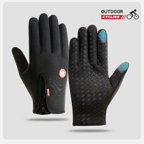 Unisex Winter Thermal Cycling Gloves Full Finger Touchscreen Windproof Outdoor Sports Gloves With Zipper For Men