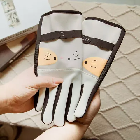 Winter Thermal Cycling Gloves For Men Women Windproof Waterproof Touch Screen Cute Cartoon Cat Warm Fleece Gloves