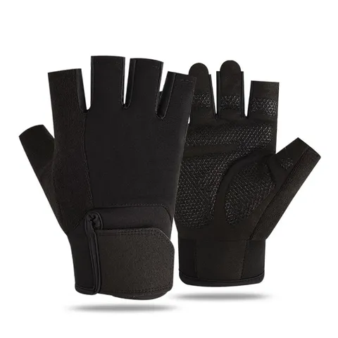 Heren Fitness Gewichtheffen Halve Vinger Handschoenen Polyester Antislip Gym Training Sport Bescherming