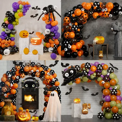 Kit d'Arche de Ballons d'Halloween Avec Ballons en Latex Lumières de Citrouille Chauves-Souris Et Ballons en Aluminium BOO Pour Décoration de Fête