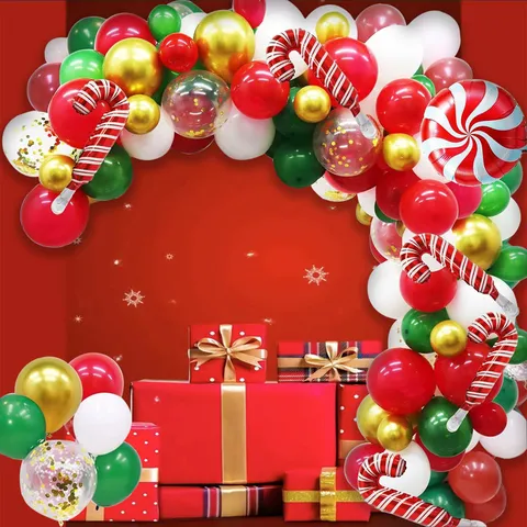 Kit d'Arche de Ballons de Noël Ballons en Latex Avec Décoration de Canne en Sucre et Bonhomme de Neige pour Fête