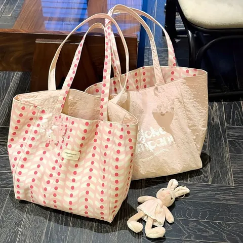 Casual Korean Style Canvas Tote Bag For Women Large Capacity Shoulder Bag Simple Daily Commuter Handbag Wavy Pattern