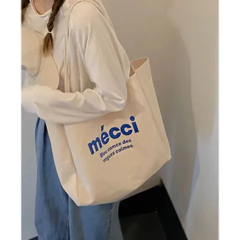 Women's Large Capacity Canvas Tote Bag Casual Minimalist Shoulder Bag Letter Print Commuter Handbag