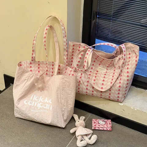 Casual Korean Style Canvas Tote Bag For Women Large Capacity Shoulder Bag Simple Daily Commuter Handbag Wavy Pattern