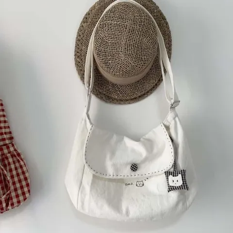 Women Canvas Crossbody Bag Casual Cute Cat Print Large Capacity Shoulder Tote Bag Daily Commute Handbag
