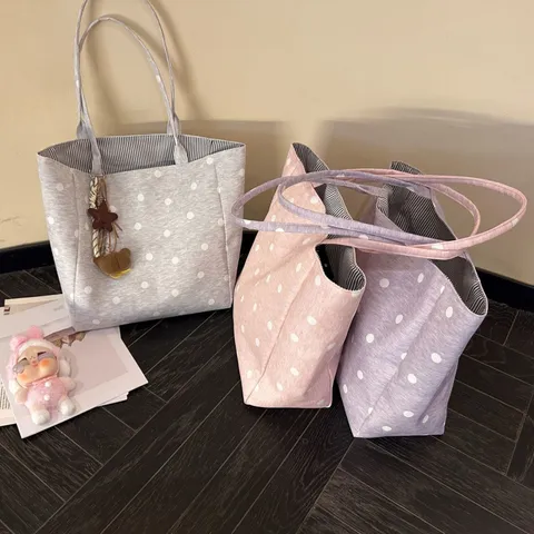 Women Large Capacity Polka Dot Tote Bag Casual Travel Polyester Shoulder Handbag Daily Commute Shopper Bag