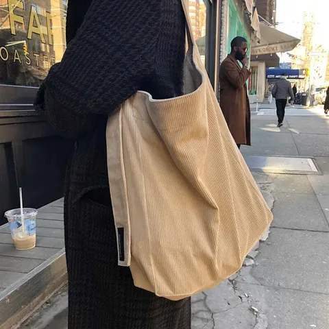 Vintage Corduroy Tote Bag Large Capacity Casual Shoulder Bag Minimalist Daily Commuting Handbag For Women