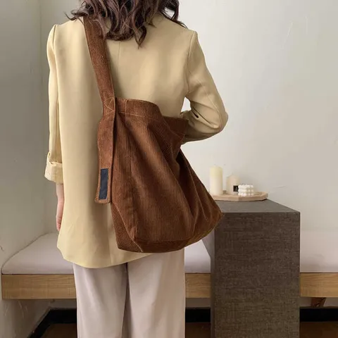 Vintage Corduroy Tote Bag Large Capacity Casual Shoulder Bag Minimalist Daily Commuting Handbag For Women
