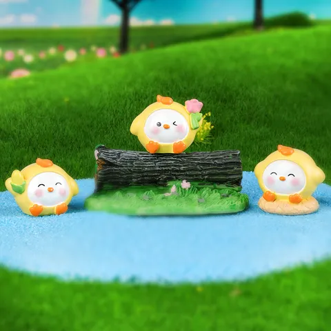 Ornament Kreatif Mikro Lanskap Resin Anak Ayam Telur Lucu Miniatur Figur Meja Mobil Dekorasi Rumah Hadiah Kerajinan Kecil