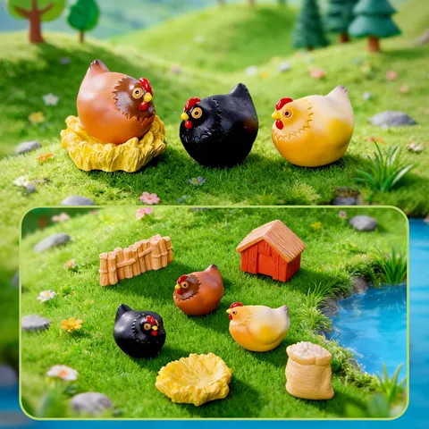 Micropaesaggio Resina Gallina Pollaio Miniatura Statuetta DIY Giardino Delle Fate Tavolo Decorazione per la Casa