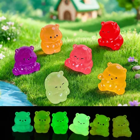 Mini Statuetta Orsetto Caramella Luminoso in Resina Simpatici Ornamenti per Micropaesaggio Animale Cartoon Decorazione Interni Auto Regalo