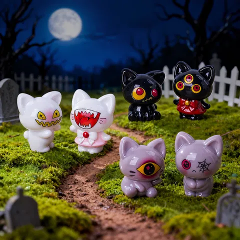 Mini Resin Monster Kitten Figurine Micro Landscape Cute Animal Car Dashboard Ornament Halloween Desktop Decor