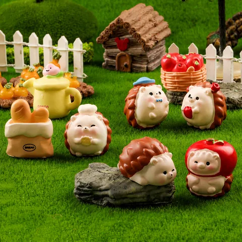 Mini Grazioso Riccio Figura in Resina Micropaesaggio Muschio Ornamento Accessorio da Scrivania Artigianato