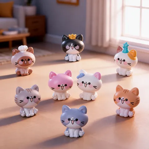 Süß Cartoon Katze PVC Figur Set Mikro Landschaft Miniatur Auto Desktop Heimdekoration Ornamente Tier Modell Spielzeug