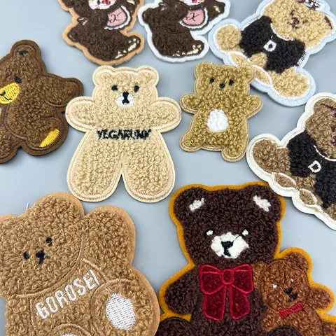 Cute Cartoon Bear Chenille Embroidery Patches DIY Iron On Sew On Applique Badge For Kids Clothing Hat Clothes Decor