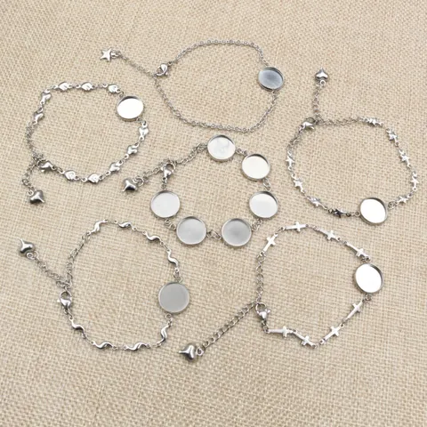 Stainless Steel Bracelet Base Tray DIY Jewelry Findings Adjustable Blank Bezel Tray For Time Gem Glass Cabochon