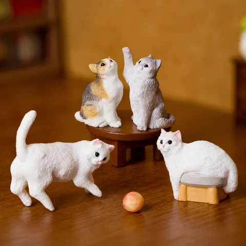 Statuetta di Gatto in Resina in Miniatura Simpatico Animale Statua Cartone Animato Ornamentale Scrivania Micropaesaggio Ufficio Auto Decorazione