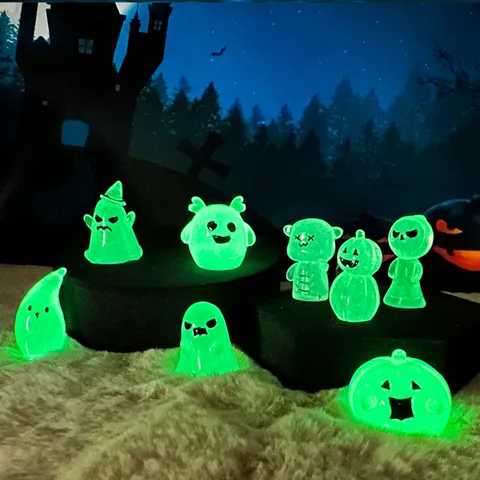 Halloween Luminoso Resina Miniatura Fantasma Scheletro Ornamenti Cartone Animato Statuetta Brillante al Buio DIY Decorazione Casa