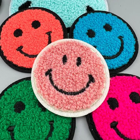Colorful Smiley Face Towel Embroidery Patches DIY Cute Cartoon Applique Clothing Hats Shoes Decorative Badges