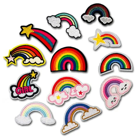 Embroidered Rainbow Cloud Star Smiley Face Patches Iron On Sew On Applique DIY Clothing Repair Badges Accessories