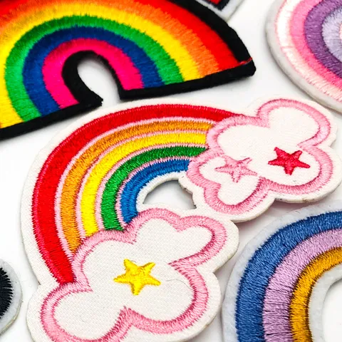 Embroidered Rainbow Cloud Star Smiley Face Patches Iron On Sew On Applique DIY Clothing Repair Badges Accessories