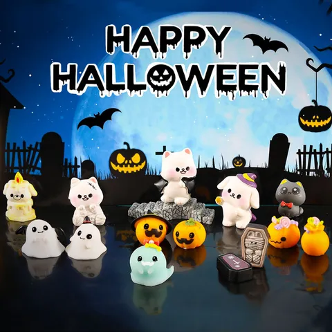 Halloween Micropaesaggio Ornamenti in Resina Simpatico Fantasma Zucca Gatto Cane Statuetta Miniatura Accessori Per Palla di Cristallo Arredamento