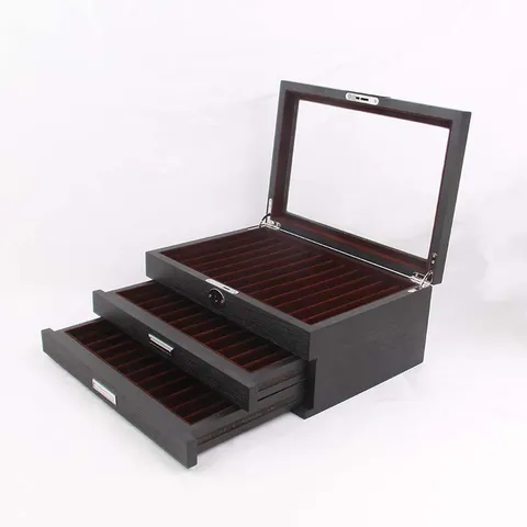 Grande Scatola Porta Penne Stilografiche in Legno Vetrina Con Finestra in Vetro Nero Lusso Organizer per Collezionisti di Penne