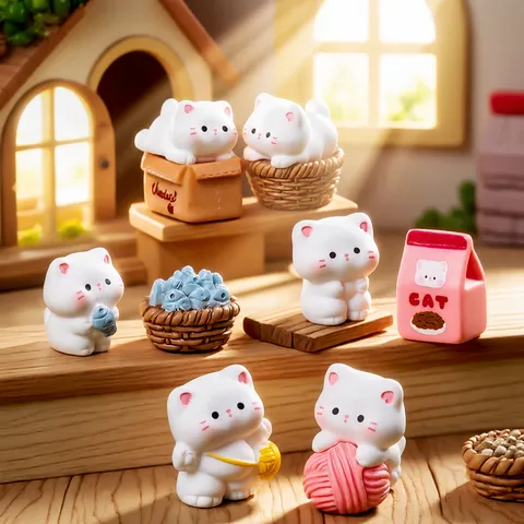 Carino Gatto in Resina Figurina Micro Paesaggio Miniatura Ornamentale Creativo Animale Auto Scrivania Decorazione Giocattolo