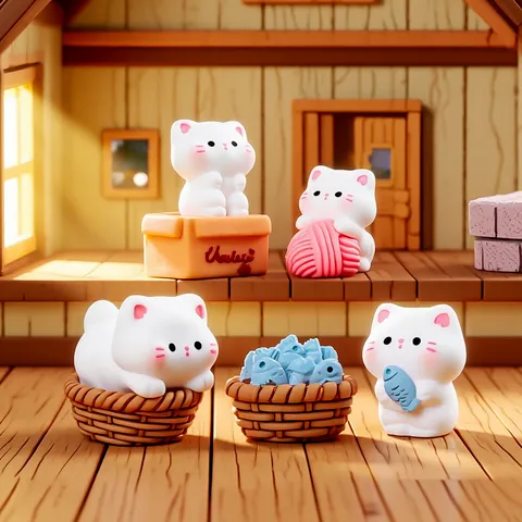 Carino Gatto in Resina Figurina Micro Paesaggio Miniatura Ornamentale Creativo Animale Auto Scrivania Decorazione Giocattolo