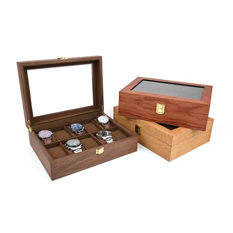 Retro Wooden Watch Box With Glass Window Lockable Watch Display Storage Organizer Case For Men Women Jewelry