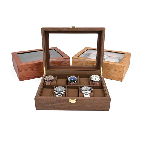 Retro Wooden Watch Box With Glass Window Lockable Watch Display Storage Organizer Case For Men Women Jewelry