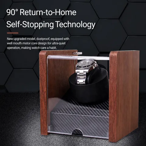 Automatic Mechanical Watch Winder Single Slot Black Walnut Wood Grain Watch Storage Box Silent Motor Display Case