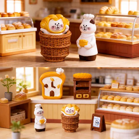 Mini Statuetta Gatto Panetteria in Resina Simpatico Negozio di Pane Micro Paesaggio DIY Casa Auto Scrivania Ornamento Artigianato Decorativo
