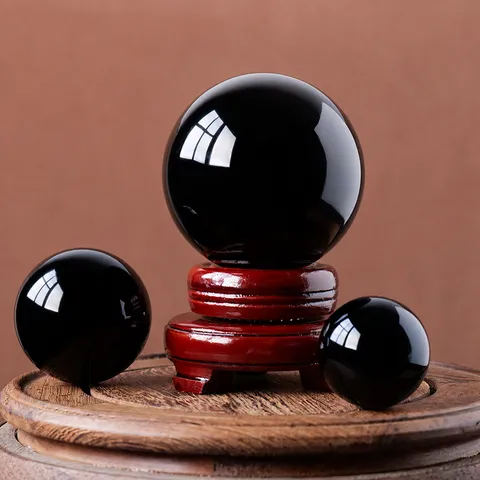 Natural Obsidian Crystal Ball Sphere Polished Stone Home Office Decor Mineral Gemstone Ornament